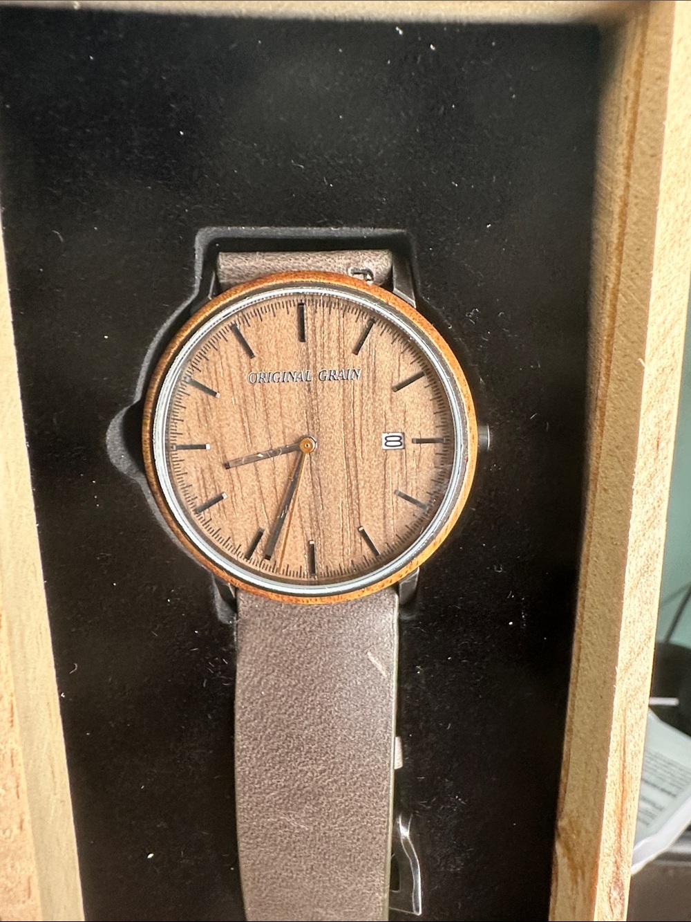 Original Grain Men’s Brown Wood Dial Leather Strap Watch
